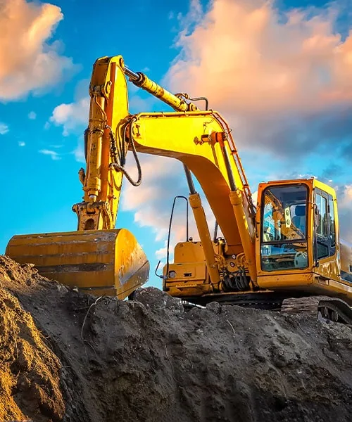 Imagefilm-Dreh vor Ort: Bagger auf der Baustelle vor der Kamera von NEXAS Media